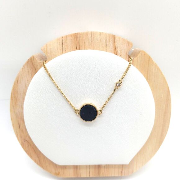 Black Onyx Bracelet Gold Dainty Chain Natural Onyx - Picture 2 of 4